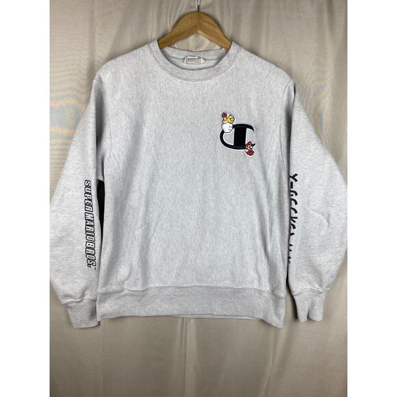 Champion x Super Mario Bros Gray Crewneck Sweatshirt Sz Medium Reverse Weave - Picture 1 of 11